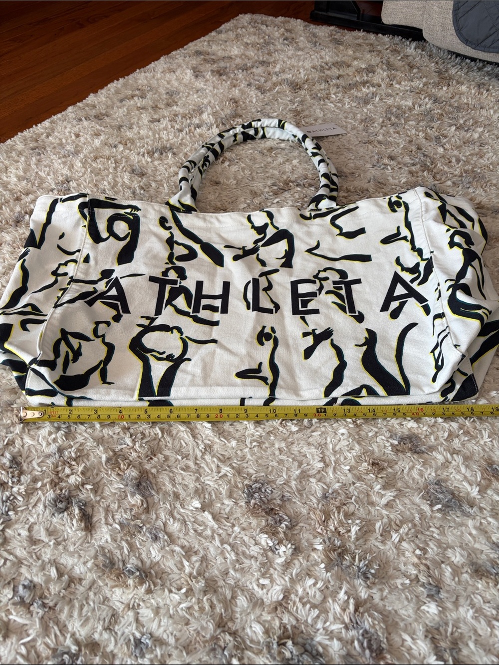 Athleta White Canvas Tote with Black and Yellow Abstract Design - Picture 6 of 9